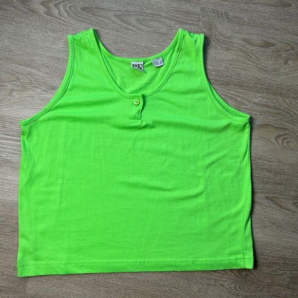 BASIC ESSENTIALS | Vintage Y2K Neon Green Tank Size Large - Picture 1 of 4